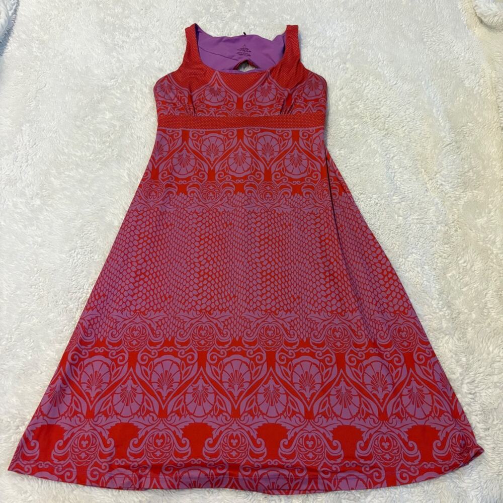 Prana Womens Red Purple Maxi Floral Dress M Gorpcore Athletic Preppy Outdoors
